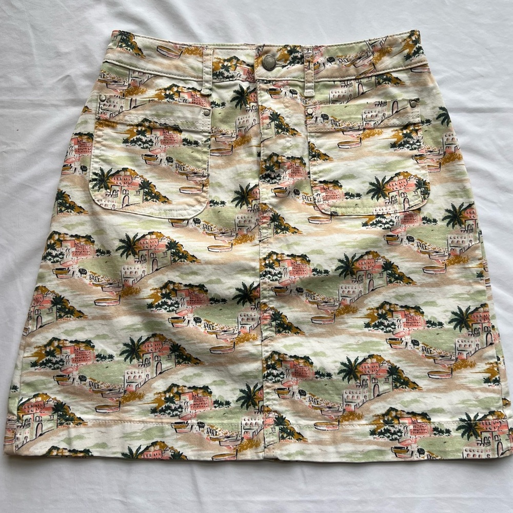 Boden Paradise Bay Beach Novelty Print Stretch Mini Chino Skirt Size 4 US EUC